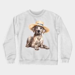 Watercolor Great Dane Dog in Straw Hat Crewneck Sweatshirt